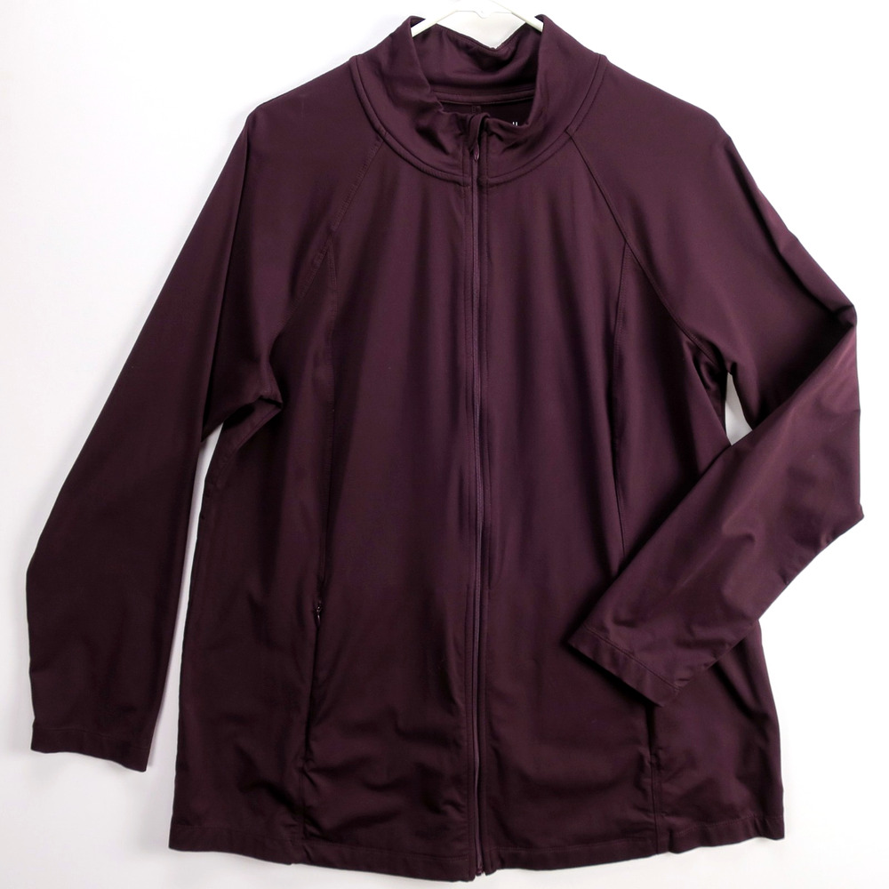 J Jill Womens Lightweight Full Zip Jacket Large Purple Stretch Shirttail